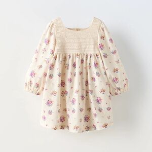 Zara Kids - Combination Knit Dress - Ecru Floral